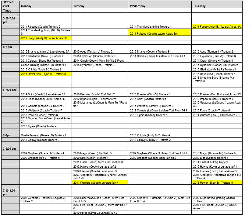 Mount Laurel United Soccer Association > Resources > Practice Schedule
